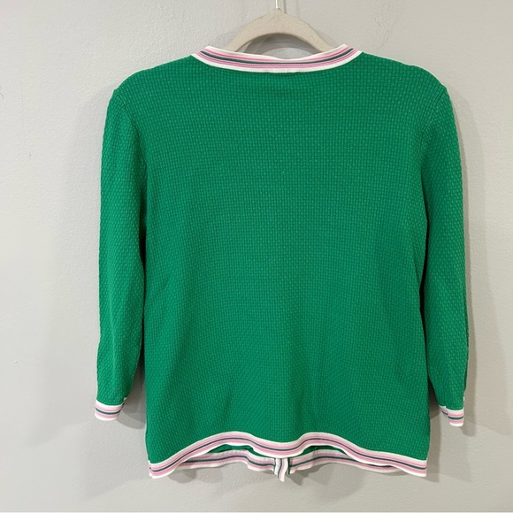 Talbots Green Pearl Button Down Cardigan Sweater Pink White Trim Size XS - Picture 5 of 8
